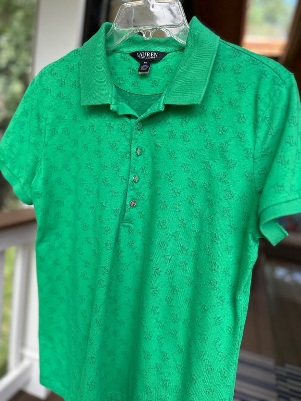 Lauren by Ralph Lauren Kelly Green Polo Shirt Cotton Short Sleeves Women Size L